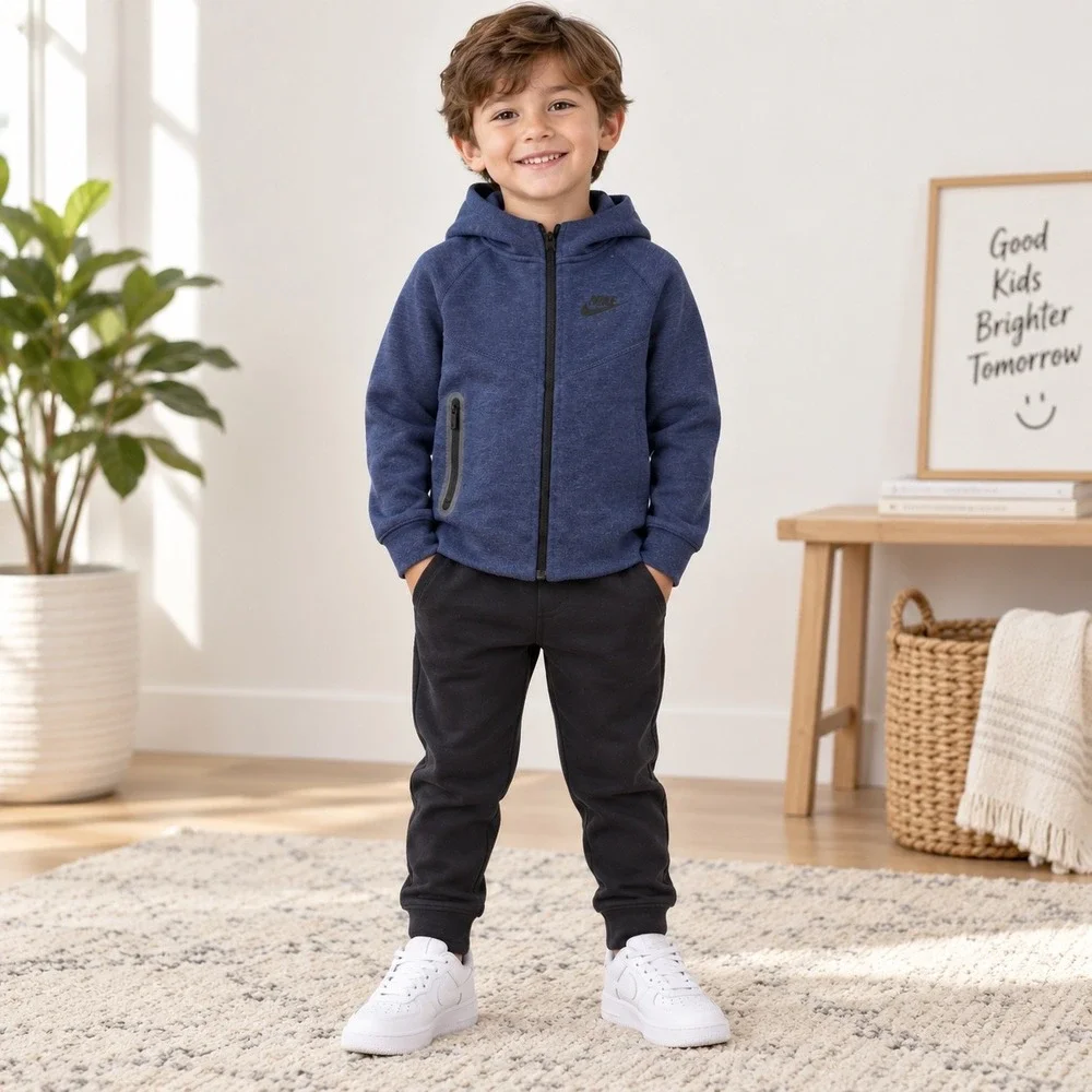 Nike Tech Fleece Full Zip Hoodie Kids 6 Navy Blue Boys Jacket Sweatshirt 5-6Y